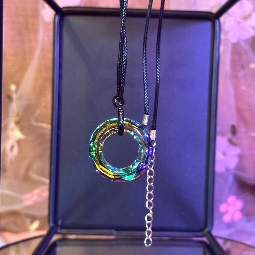 Necklace with Iridescent Cut Ring Appx 1.25 Inch Sphinx